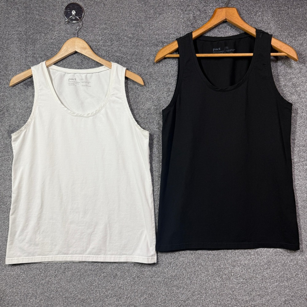 Pact Organic Cotton Tank Top Bundle Black White Scoop Neck XXL 2 Pack